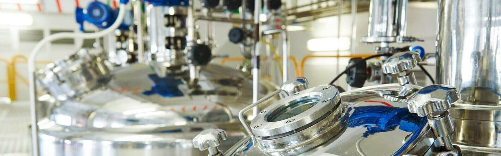 Close view of stainless steel industrial process equipment